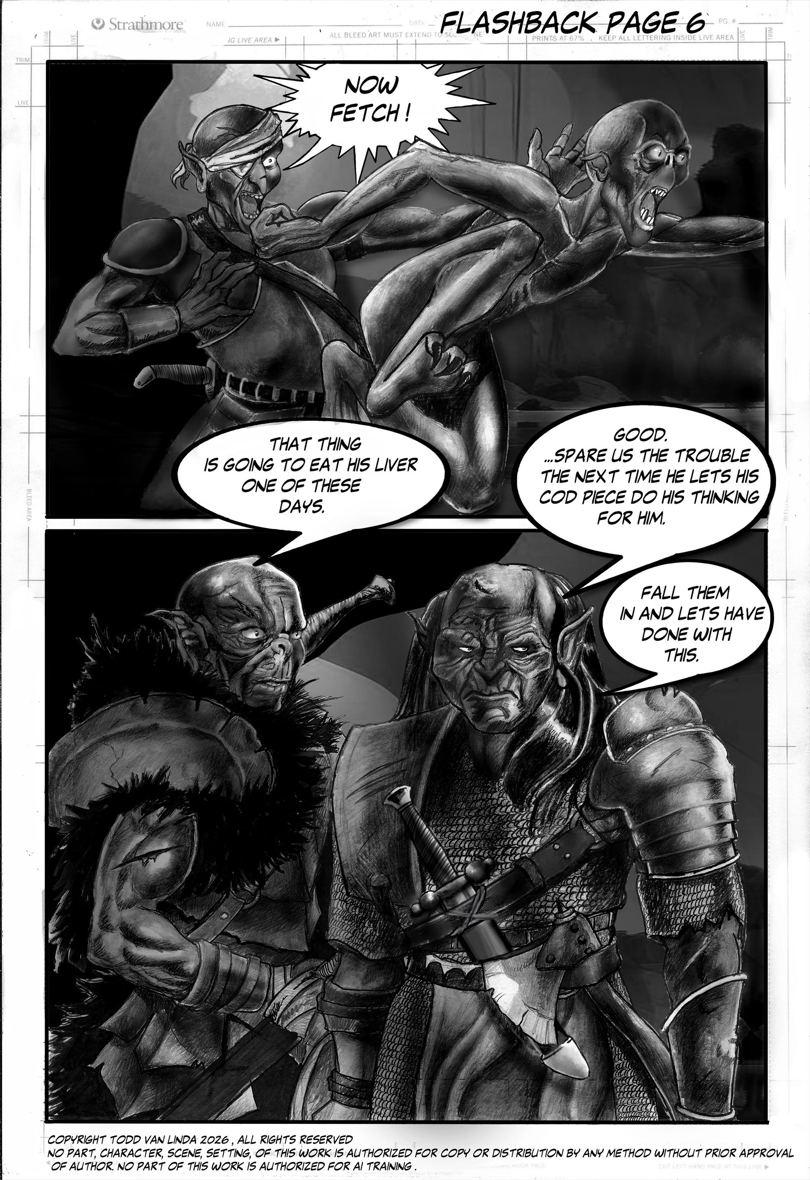 Fantasy graphic novel page 06 from Maca and the Bard by Todd Van Linda, demonstrating sequential storytelling, character action and visual continuity